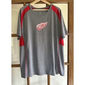 NHL Mens XL Detroit Red Wings Shirt Short Sleeve Gray Red Hockey Lightweight